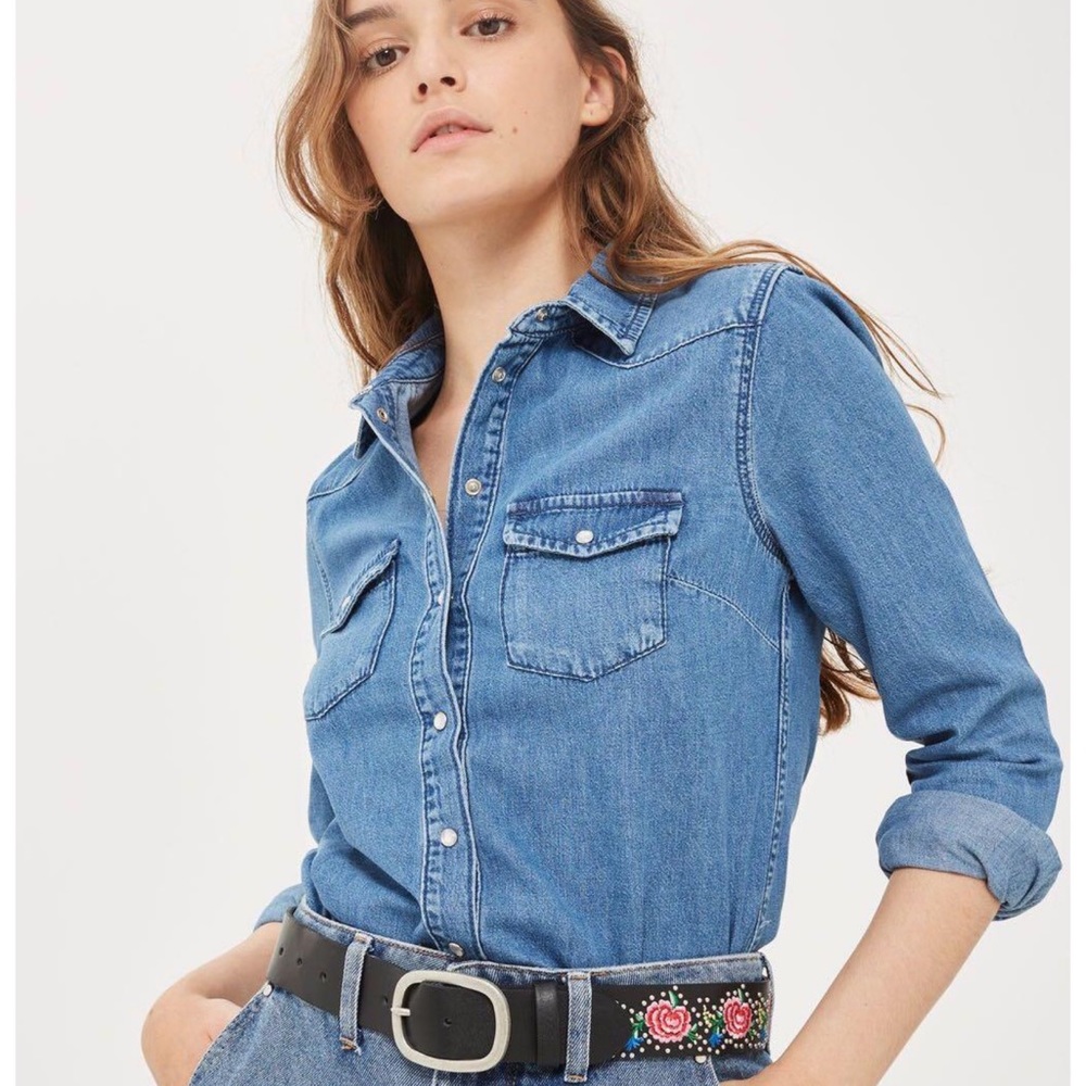 TOPSHOP MOTO Fitted Denim Shirt